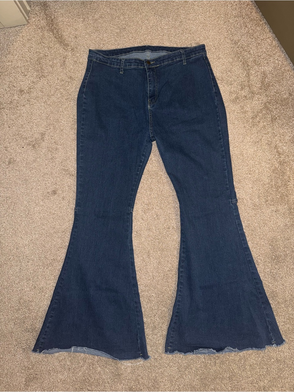 Women's Mid-Rise Dark Blue Bell Bottom Jeans